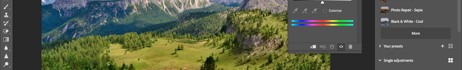 Arbeidsrummet Fotografering.  Her finner du verktøy til generell bilderedigering.